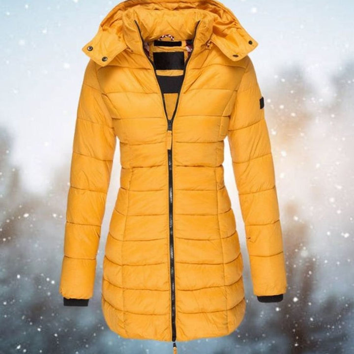 Women's Longline Hooded Quilted Puffer Jacket - Yellow