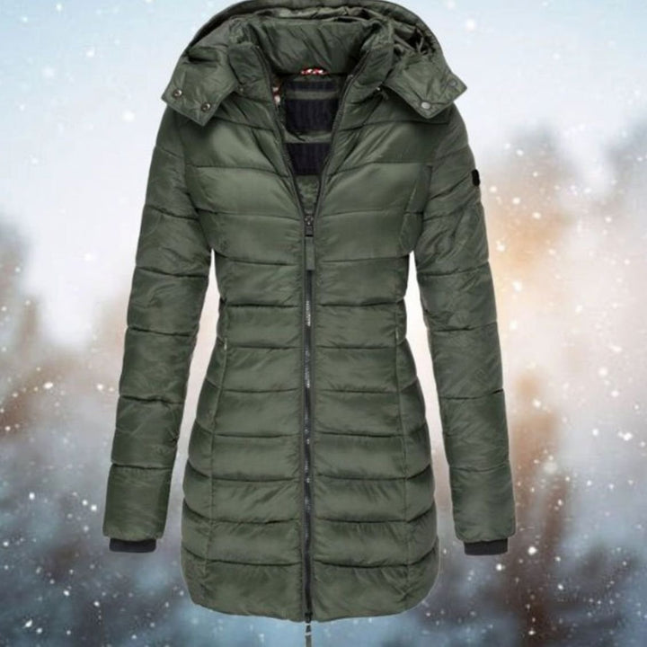 Women's Longline Hooded Quilted Puffer Jacket - Green