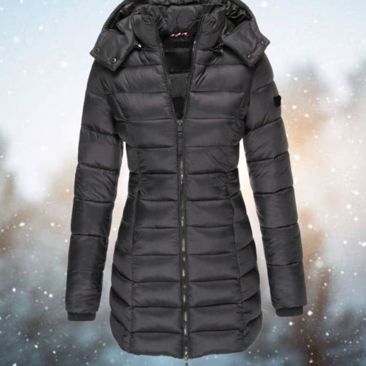 Women's Longline Hooded Quilted Puffer Jacket - Black
