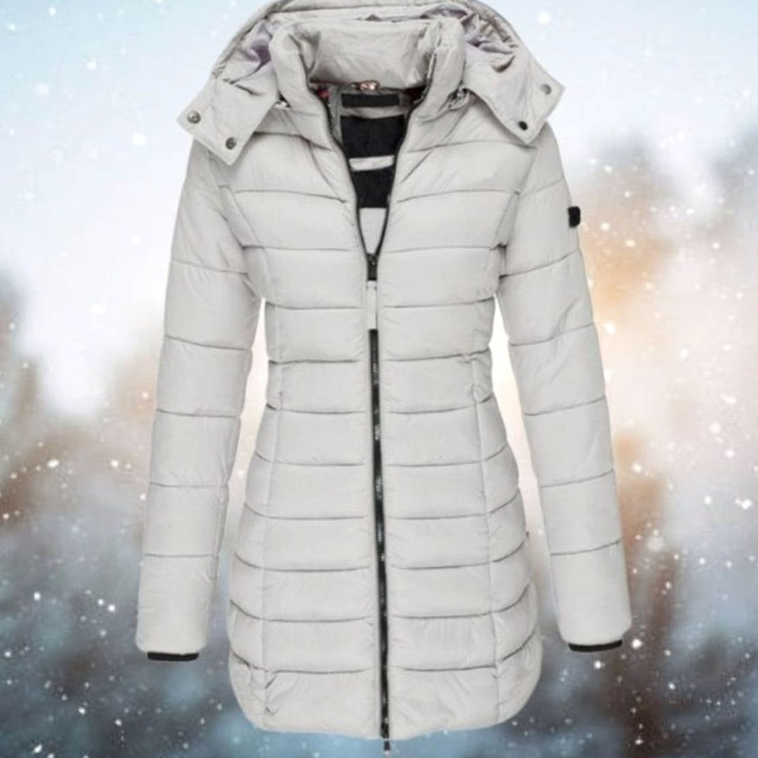 Women's Longline Hooded Quilted Puffer Jacket - Grey