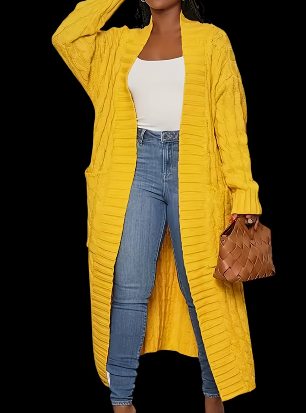 Women's Longline Oversized Knit Cardigan Open Front Ribbed Sweater