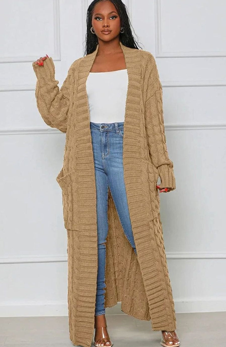 Women's Longline Oversized Knit Cardigan Open Front Ribbed Sweater