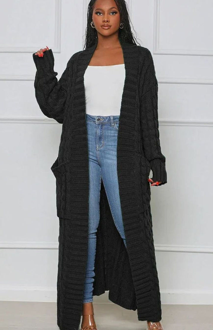 Women's Longline Oversized Knit Cardigan Open Front Ribbed Sweater