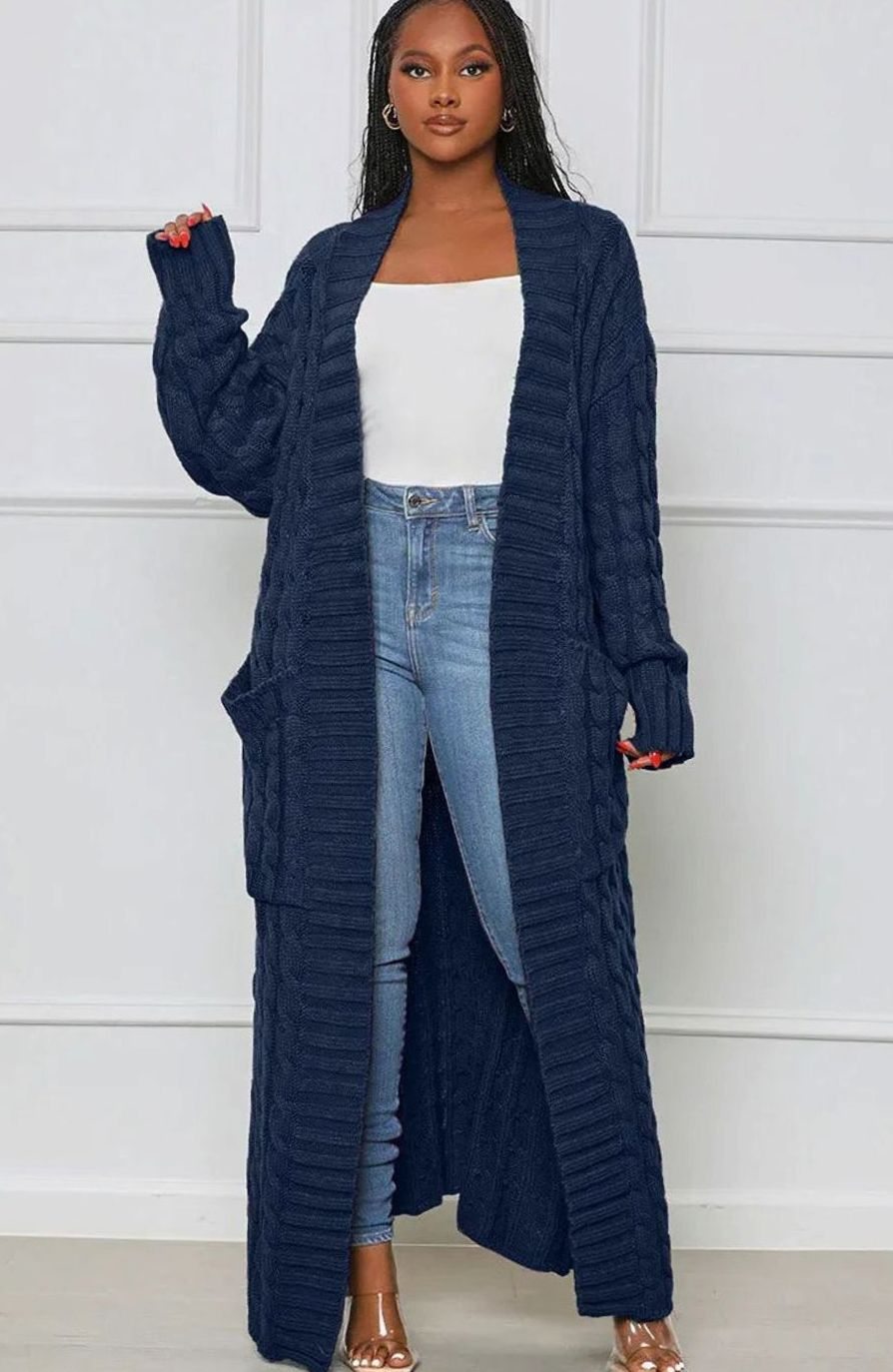 Women's Longline Oversized Knit Cardigan Open Front Ribbed Sweater