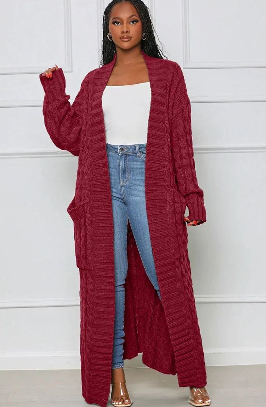 Women's Longline Oversized Knit Cardigan Open Front Ribbed Sweater