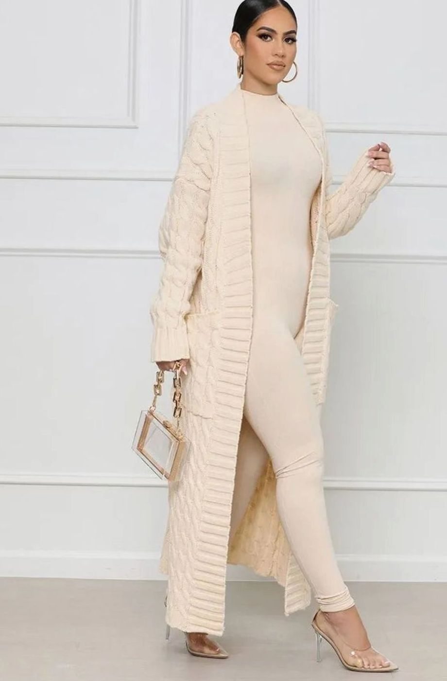Women's Longline Oversized Knit Cardigan Open Front Ribbed Sweater