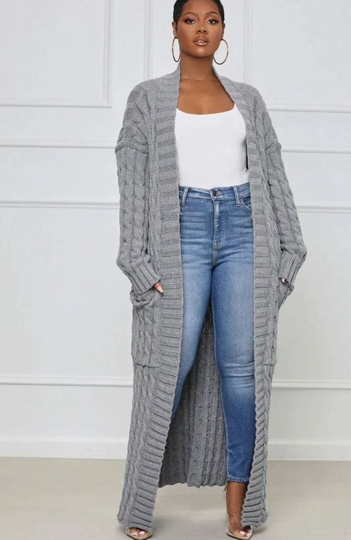 Women's Longline Oversized Knit Cardigan Open Front Ribbed Sweater