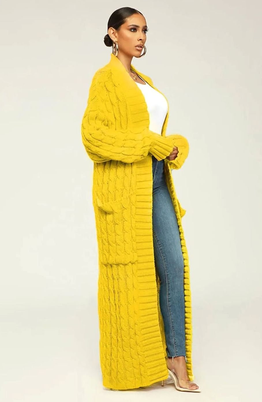 Women's Longline Oversized Knit Cardigan Open Front Ribbed Sweater