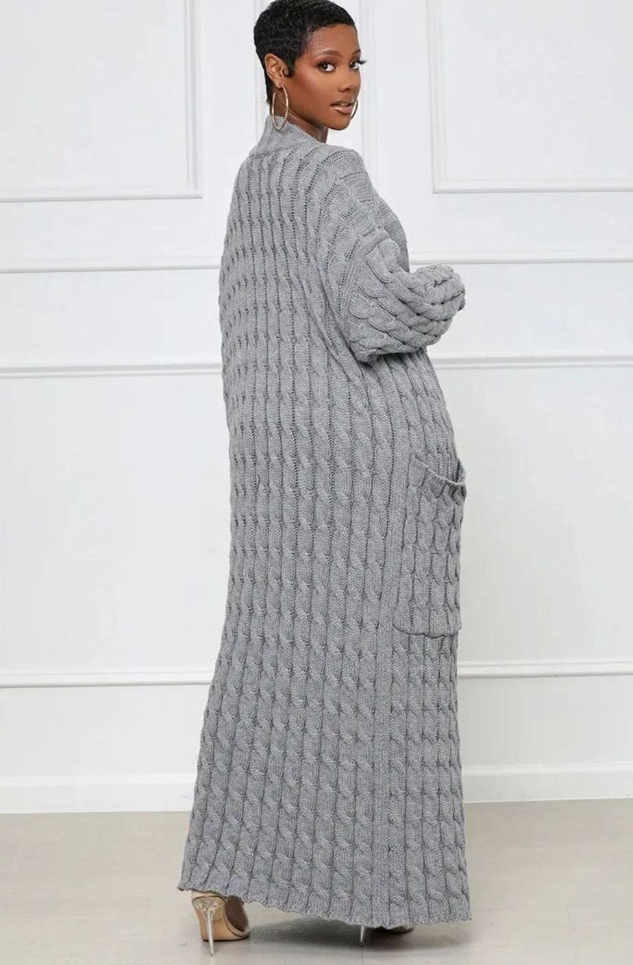 Women's Longline Oversized Knit Cardigan Open Front Ribbed Sweater