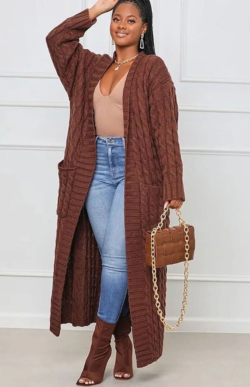 Women's Longline Oversized Knit Cardigan Open Front Ribbed Sweater