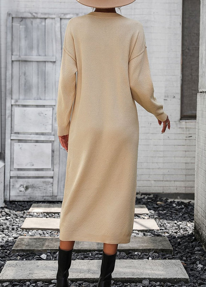 Women's Longline Relaxed-Fit Long-Sleeve Knitted Dress