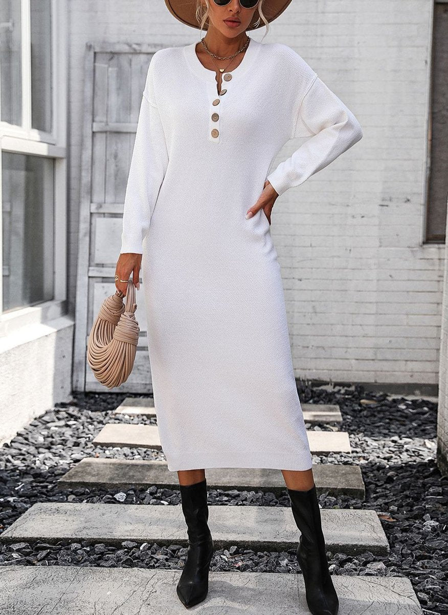 Women's Longline Relaxed-Fit Long-Sleeve Knitted Dress