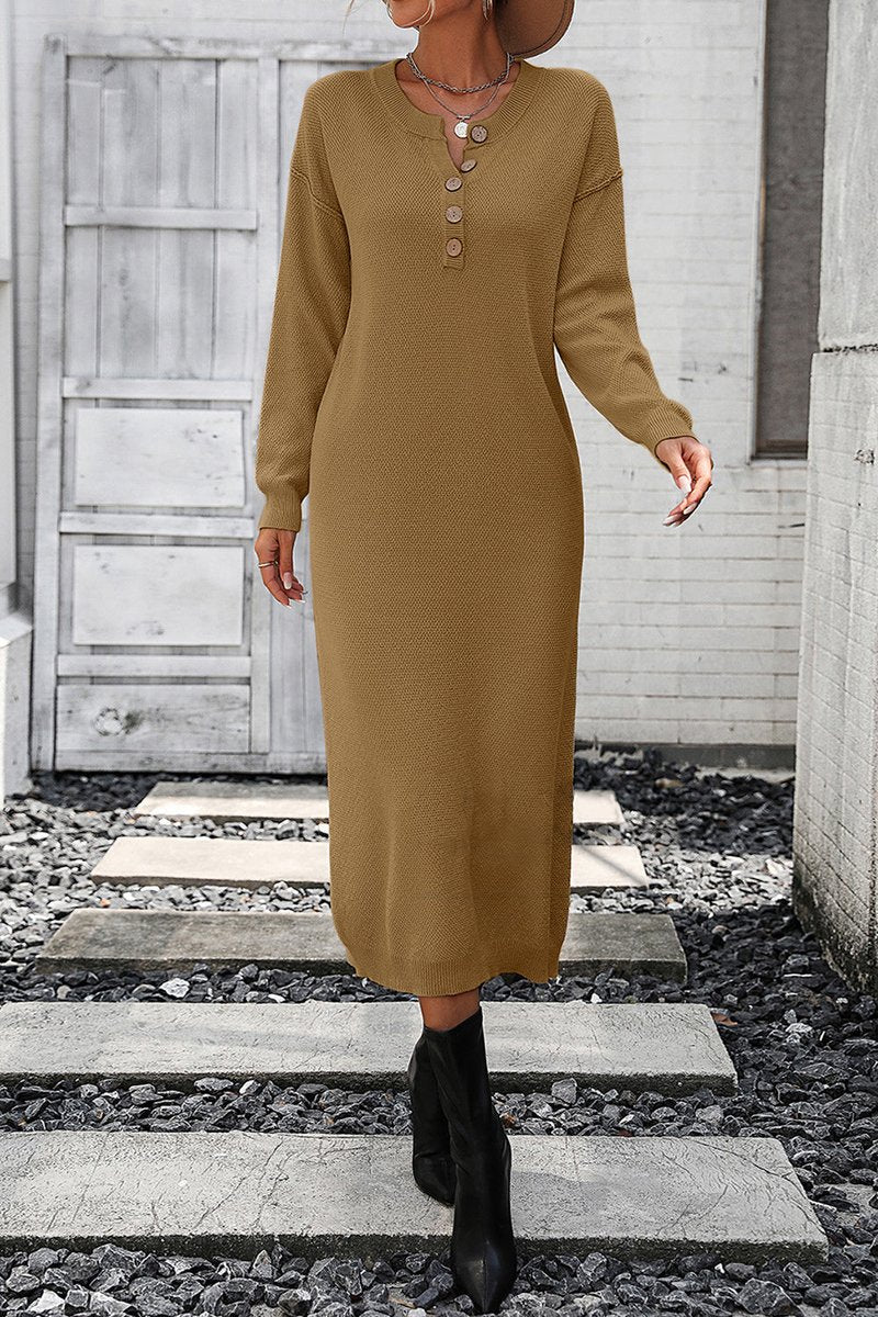 Women's Longline Relaxed-Fit Long-Sleeve Knitted Dress