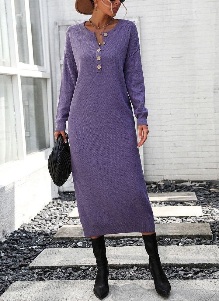 Women's Longline Relaxed-Fit Long-Sleeve Knitted Dress