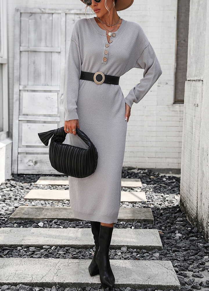 Women's Longline Relaxed-Fit Long-Sleeve Knitted Dress