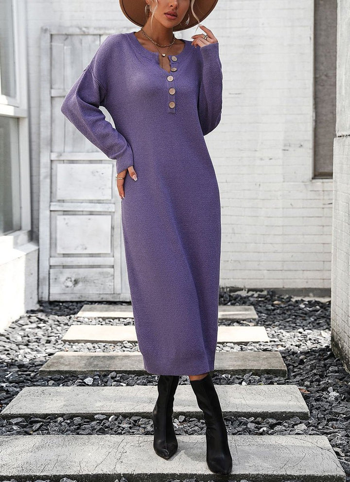 Women's Longline Relaxed-Fit Long-Sleeve Knitted Dress