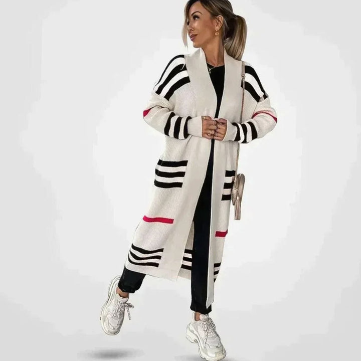 Women's Longline Striped Oversized Knit Cardigan Open Front