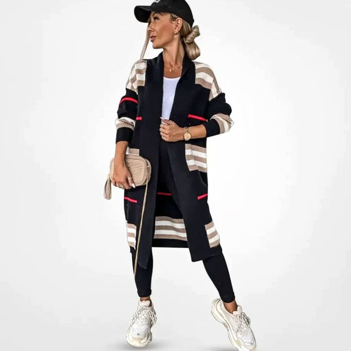 Women's Longline Striped Oversized Knit Cardigan Open Front