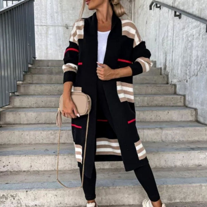 Women's Longline Striped Oversized Knit Cardigan Open Front