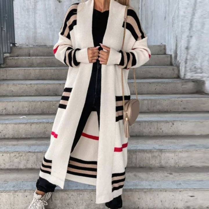 Women's Longline Striped Oversized Knit Cardigan Open Front