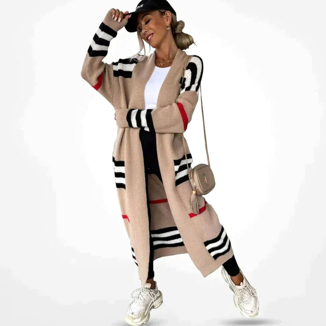 Women's Longline Striped Oversized Knit Cardigan Open Front