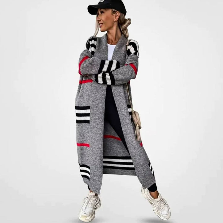 Women's Longline Striped Oversized Knit Cardigan Open Front