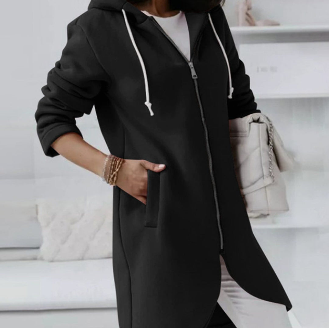Women's Longline Zip-Up Oversized Knit Cardigan Hoodie
