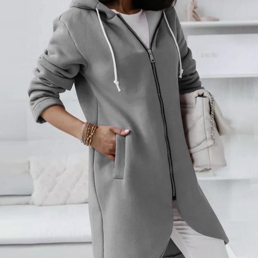 Women's Longline Zip-Up Oversized Knit Cardigan Hoodie