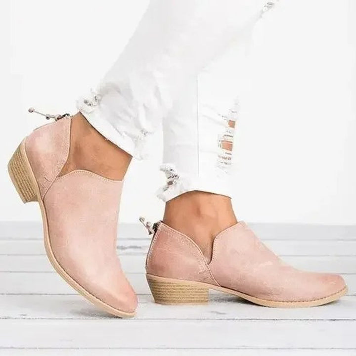 Women's Low Block Heel Suede Ankle Heeled Boots Zip