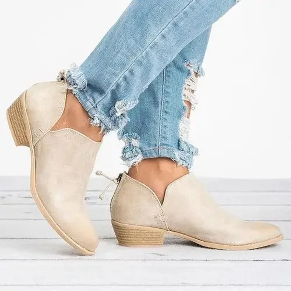 Women's Low Block Heel Suede Ankle Heeled Boots Zip