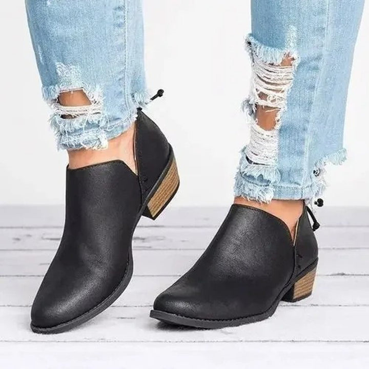 Women's Low Block Heel Suede Ankle Heeled Boots Zip