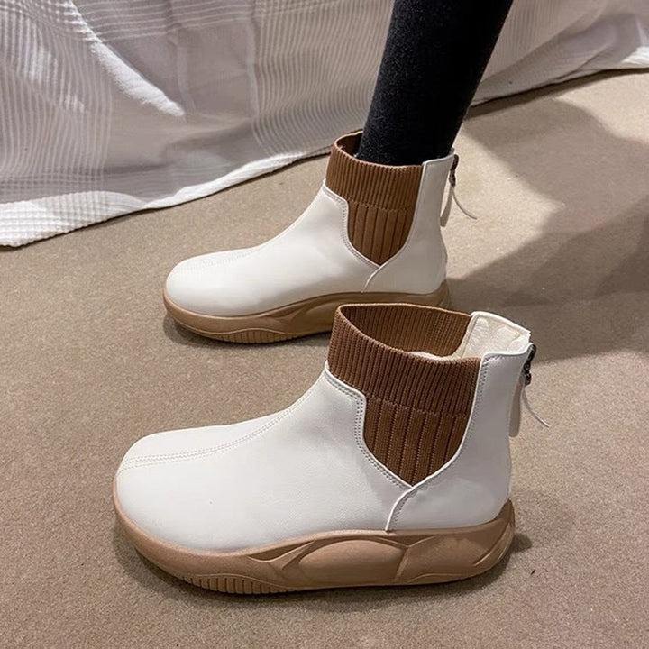 Women's Low-Heel Knit-Cuff Ankle Heeled Boots Zip-Back