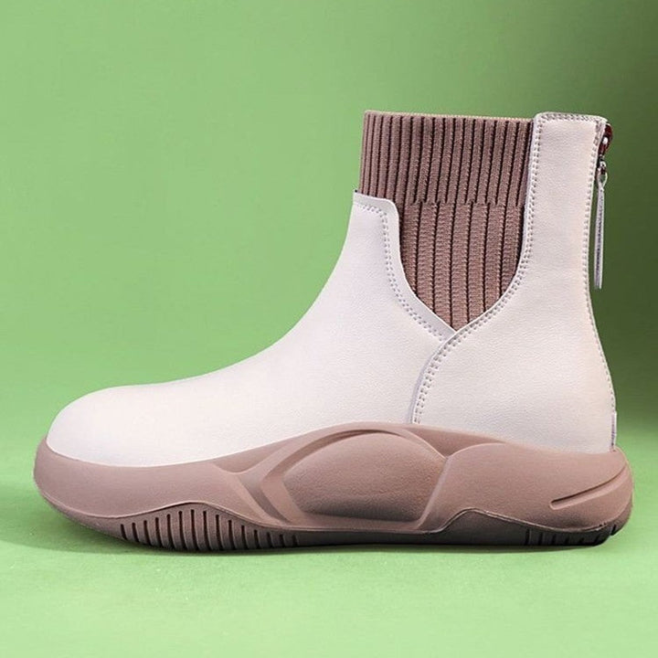 Women's Low-Heel Knit-Cuff Ankle Heeled Boots Zip-Back