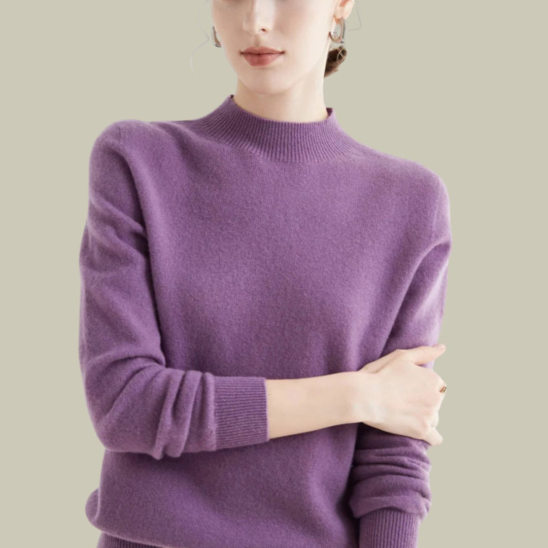 Women's Merino Mock-Neck Slim-Fit Wool Sweaters - Purple