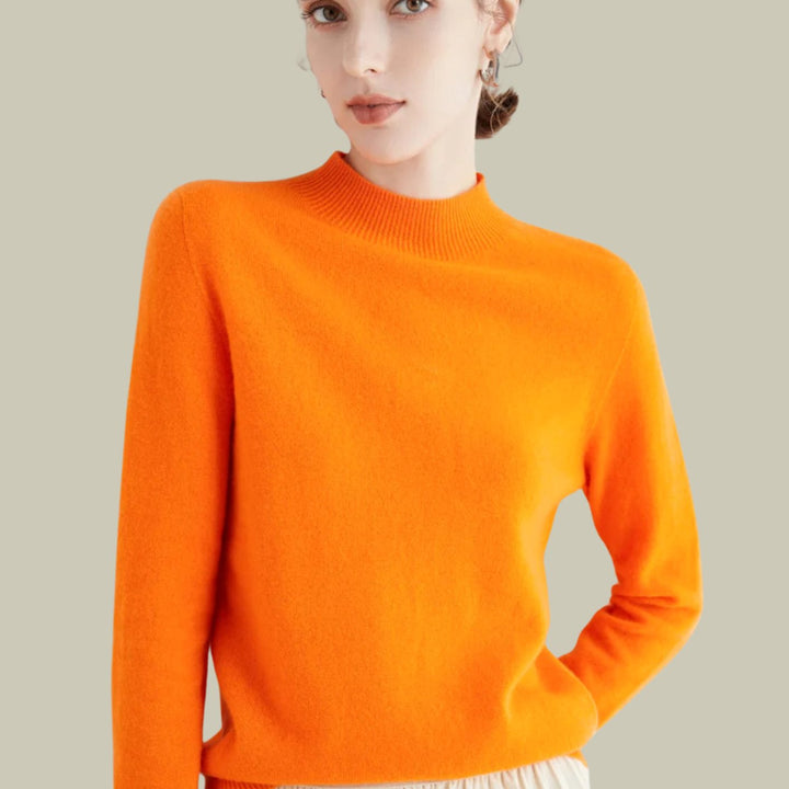 Women's Merino Mock-Neck Slim-Fit Wool Sweaters - Orange