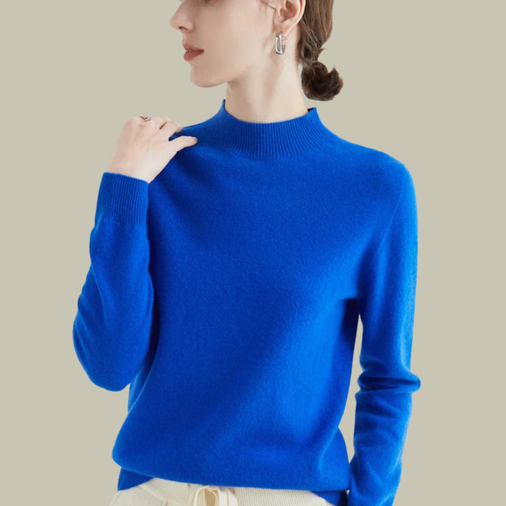 Women's Merino Mock-Neck Slim-Fit Wool Sweaters - Blue