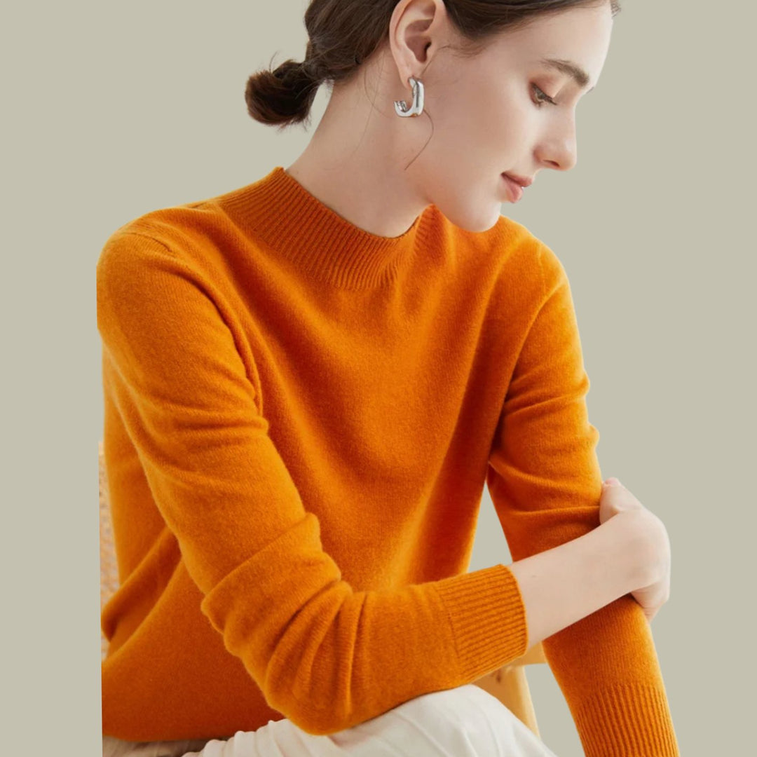 Women's Merino Mock-Neck Slim-Fit Wool Sweaters - Pumpkin