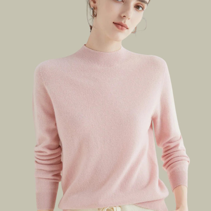 Women's Merino Mock-Neck Slim-Fit Wool Sweaters - Pink