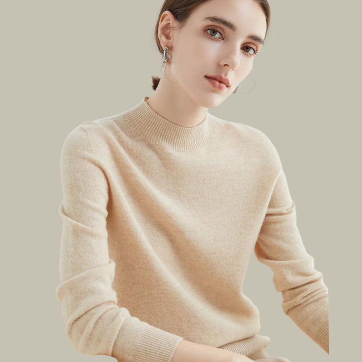 Women's Merino Mock-Neck Slim-Fit Wool Sweaters - Beige