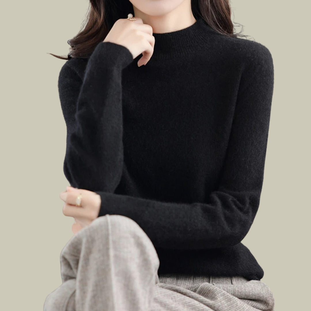 Women's Merino Mock-Neck Slim-Fit Wool Sweaters - Black
