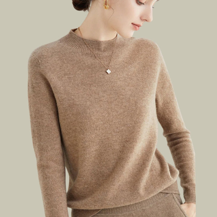 Women's Merino Mock-Neck Slim-Fit Wool Sweaters - Light Tan