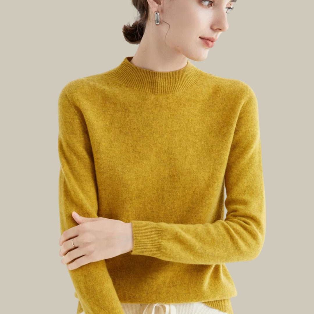 Women's Merino Mock-Neck Slim-Fit Wool Sweaters - Mustard Yellow