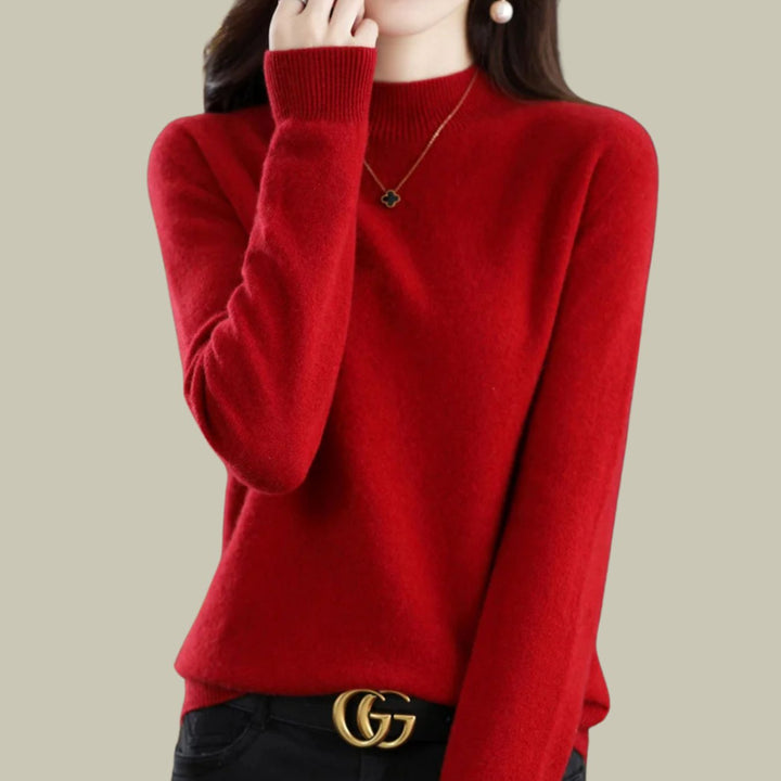 Women's Merino Mock-Neck Slim-Fit Wool Sweaters - Wine Red