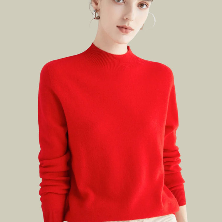 Women's Merino Mock-Neck Slim-Fit Wool Sweaters - Red