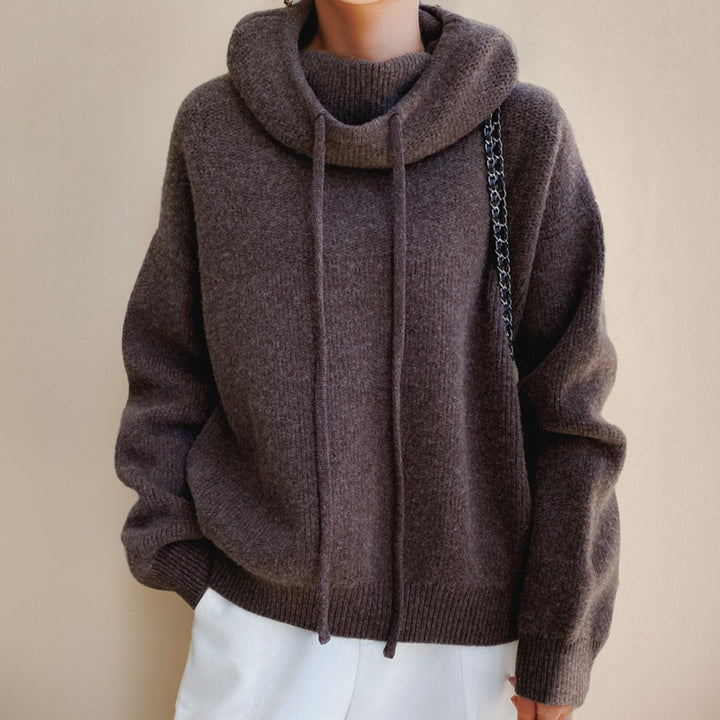 Women's Merino Wool Hooded Knitted Sweater Drawstring Pullover