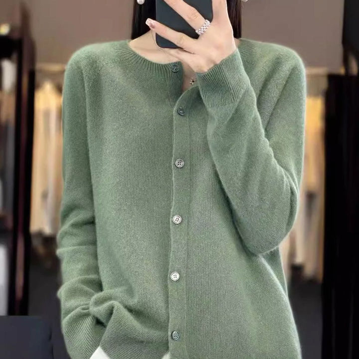 Women's Merino Wool Oversized Knit Cardigan Round Neck Button Front