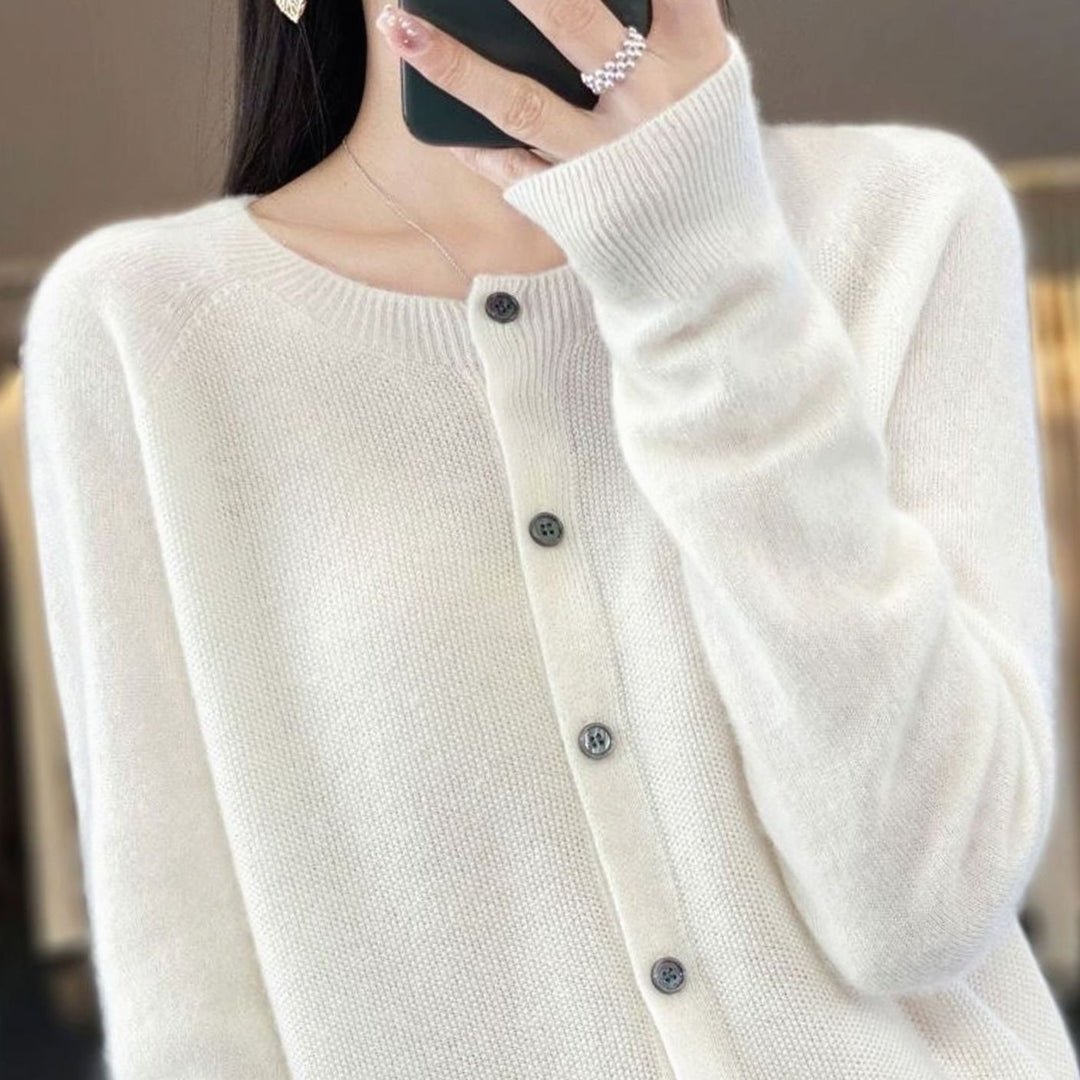Women's Merino Wool Oversized Knit Cardigan Round Neck Button Front