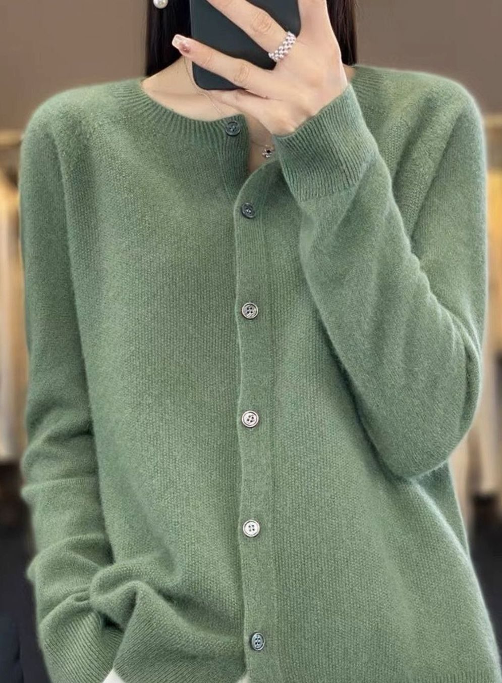 Women's Merino Wool Oversized Knit Cardigan Round Neck Button Front