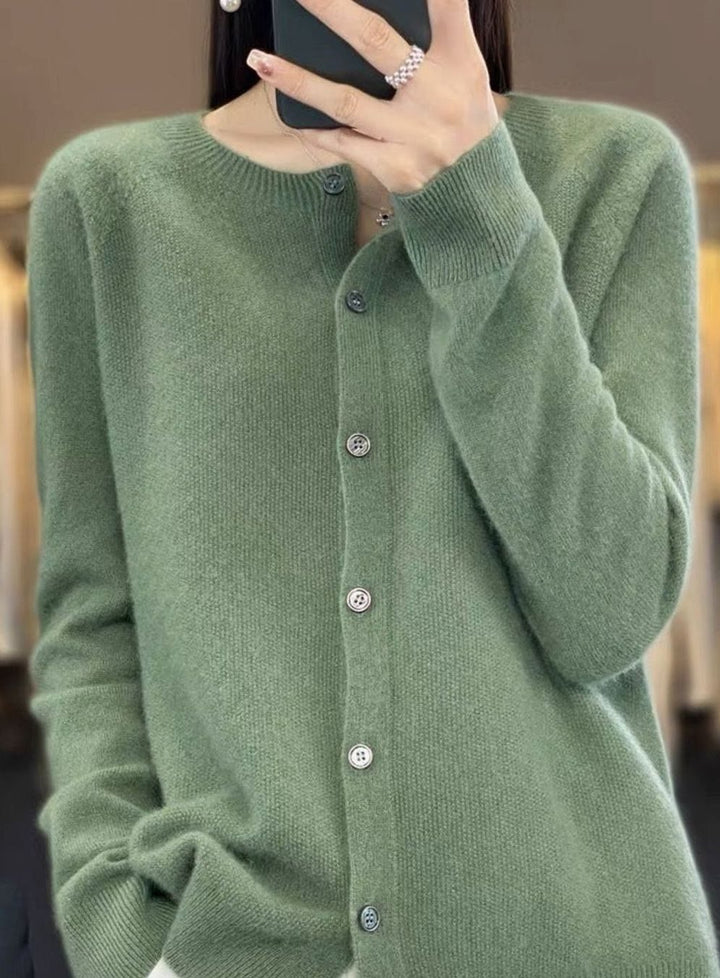 Women's Merino Wool Oversized Knit Cardigan Round Neck Button Front