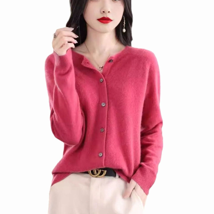 Women's Merino Wool Oversized Knit Cardigan Round Neck Button Front